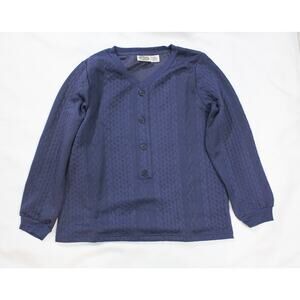 New Collections Etc Women's Thermal Henley Top Navy Blue Size L Textured